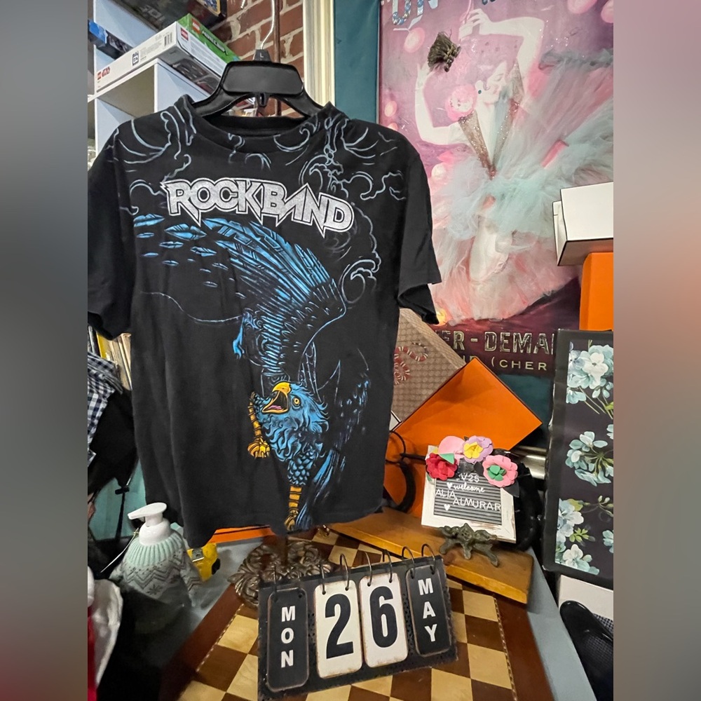 Rockband Eagle Storm Logo Mens Black T-Shirt Top